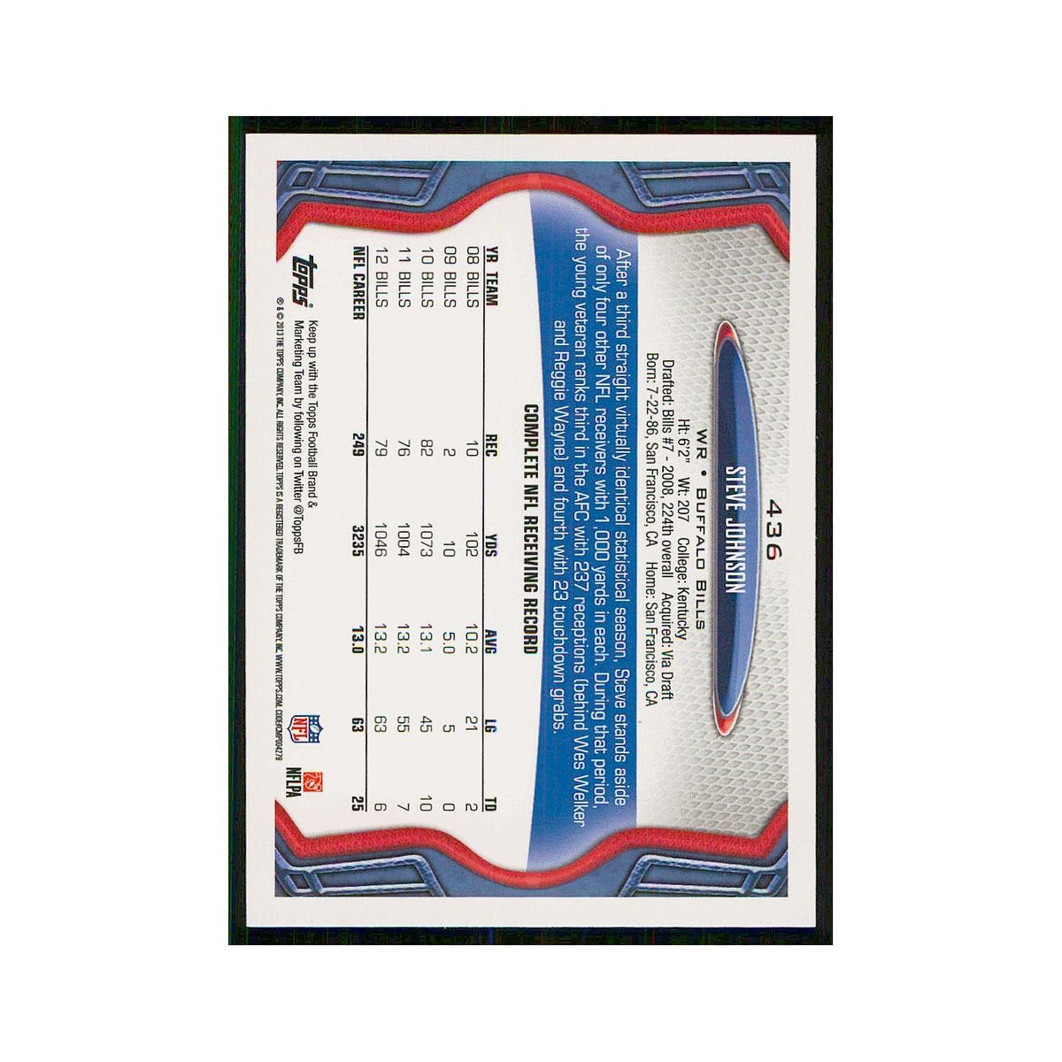 2013 Topps Steve Johnson Bills #436