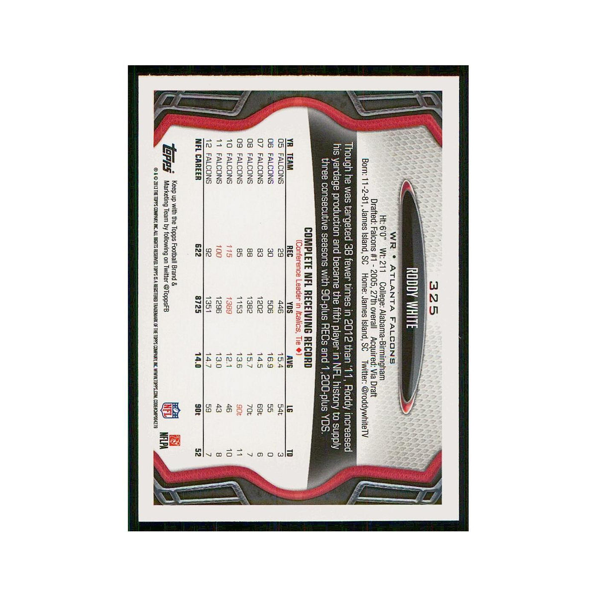 2013 Topps Roddy White Falcons #325