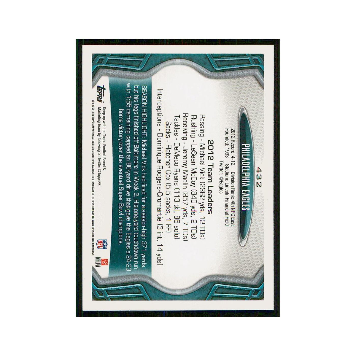2013 Topps Philadelphia Eagles Eagles #432