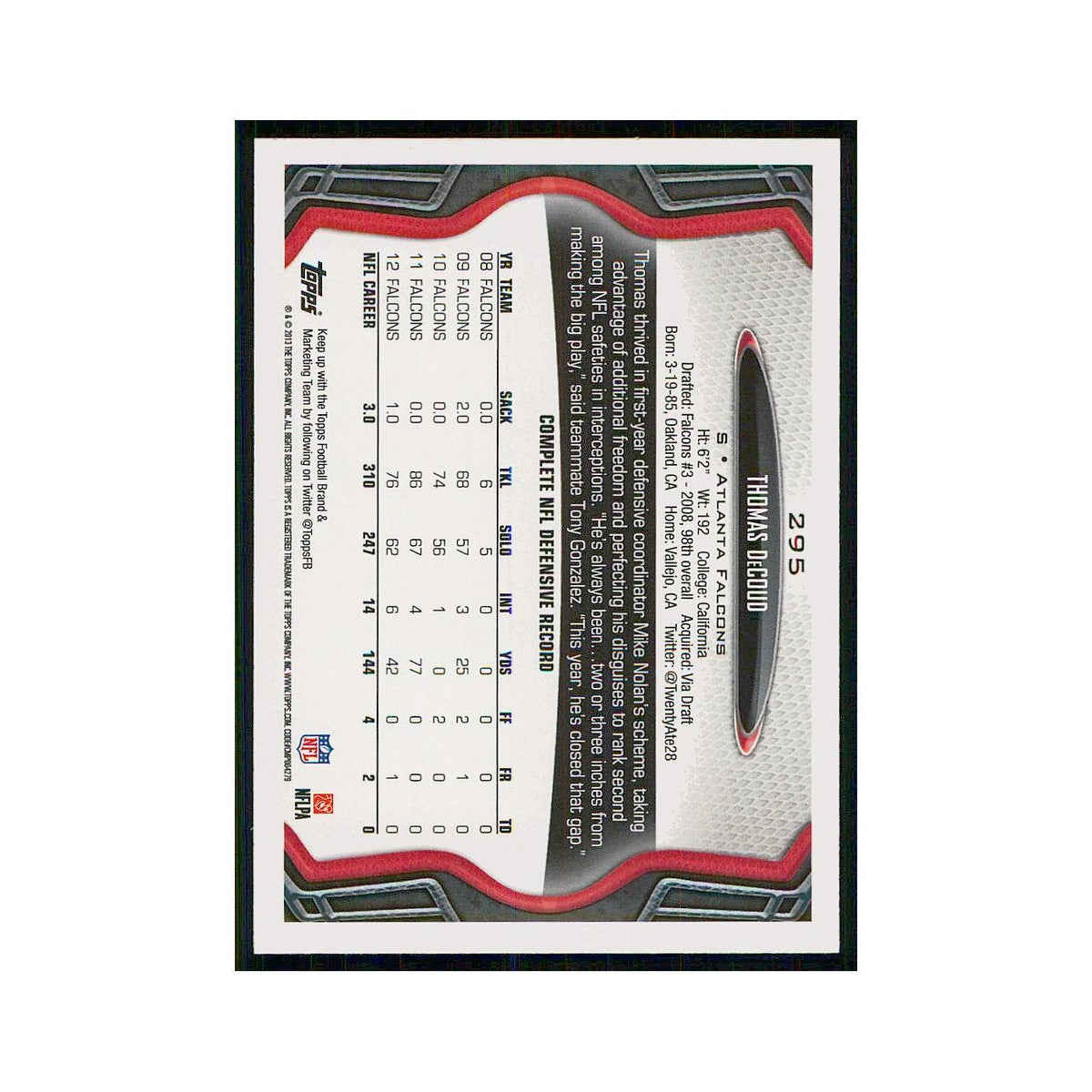 2013 Topps Thomas DeCoud Falcons #295