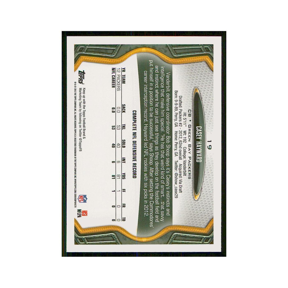 2013 Topps Casey Hayward Packers #19