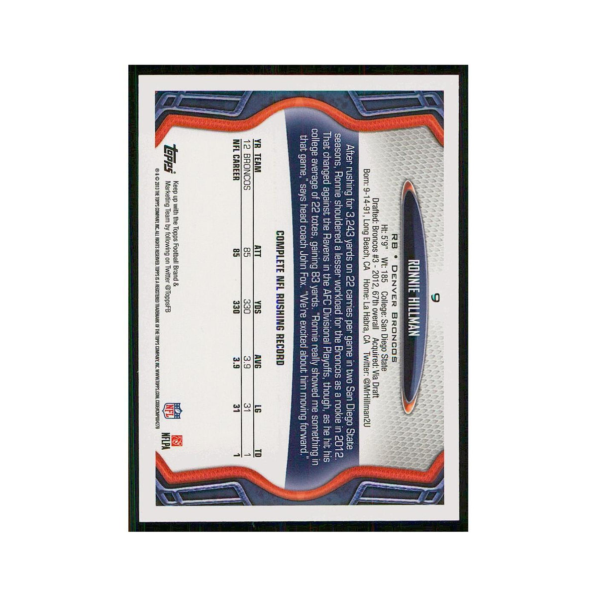 2013 Topps Ronnie Hillman Broncos #9