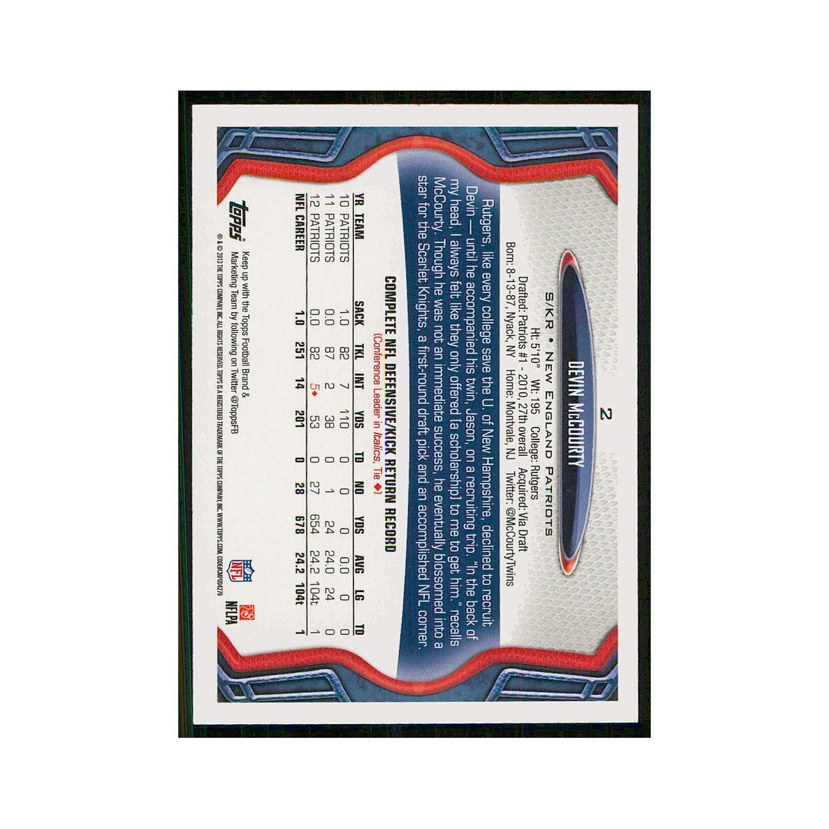 2013 Topps Devin McCourty Patriots #2