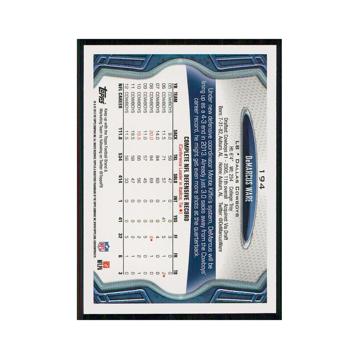 2013 Topps DeMarcus Ware Cowboys #194