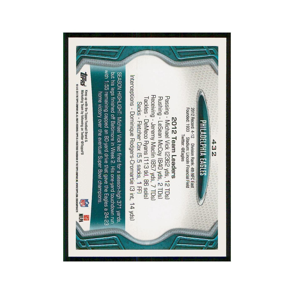 2013 Topps Philadelphia Eagles Eagles #432