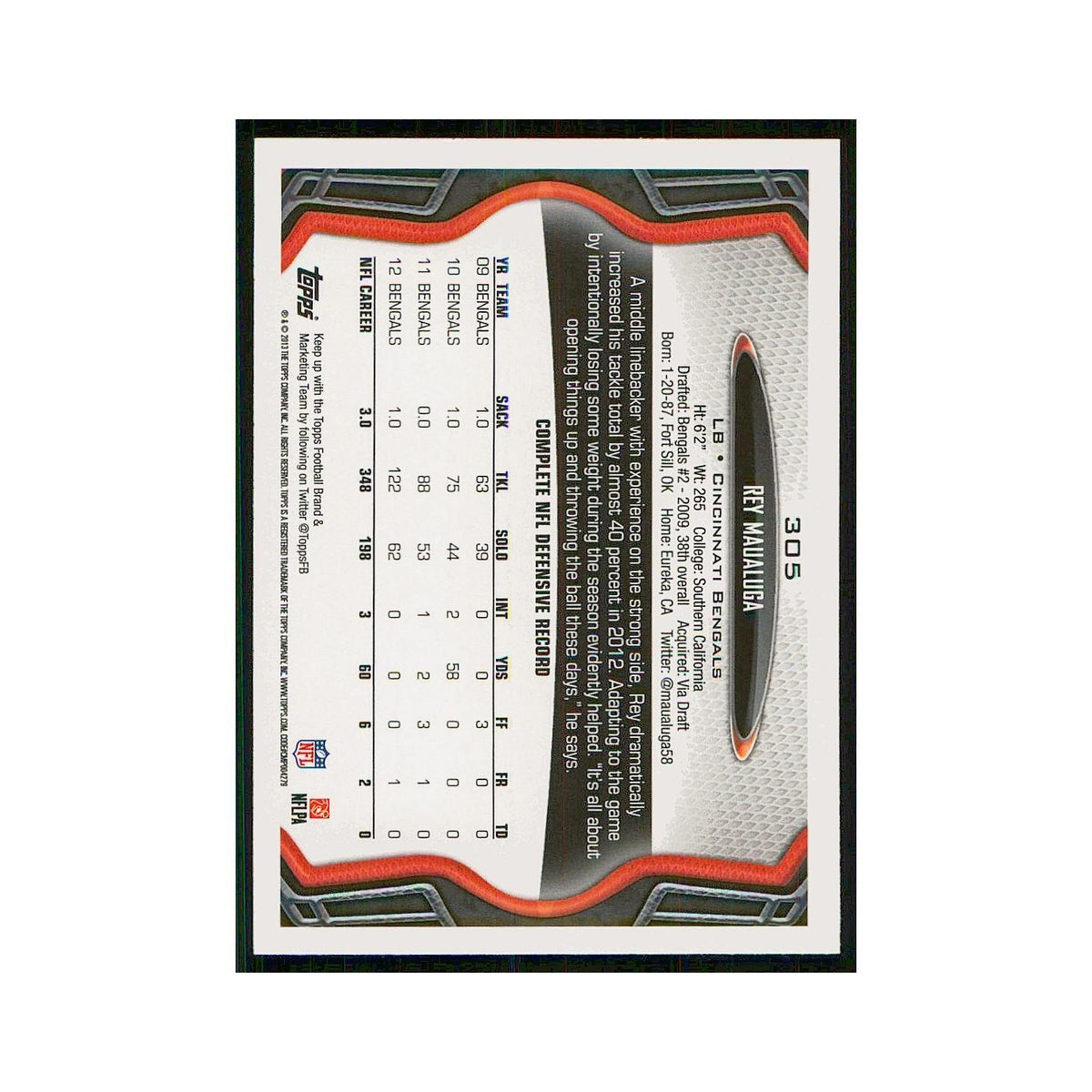 2013 Topps Rey Maualuga Bengals #305