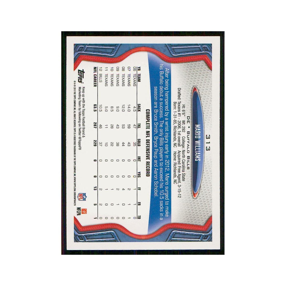 2013 Topps Mario Williams Bills #313