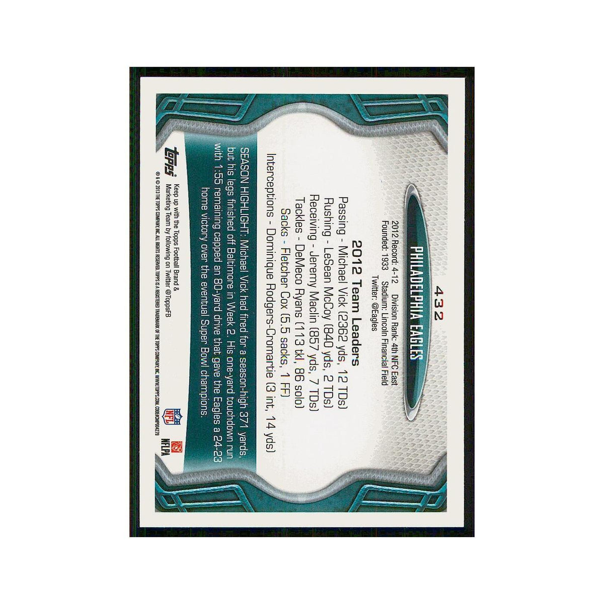2013 Topps Philadelphia Eagles Eagles #432