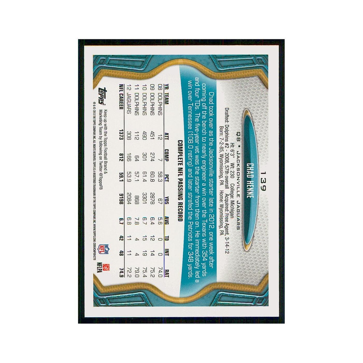 2013 Topps Chad Henne Jaguars #139