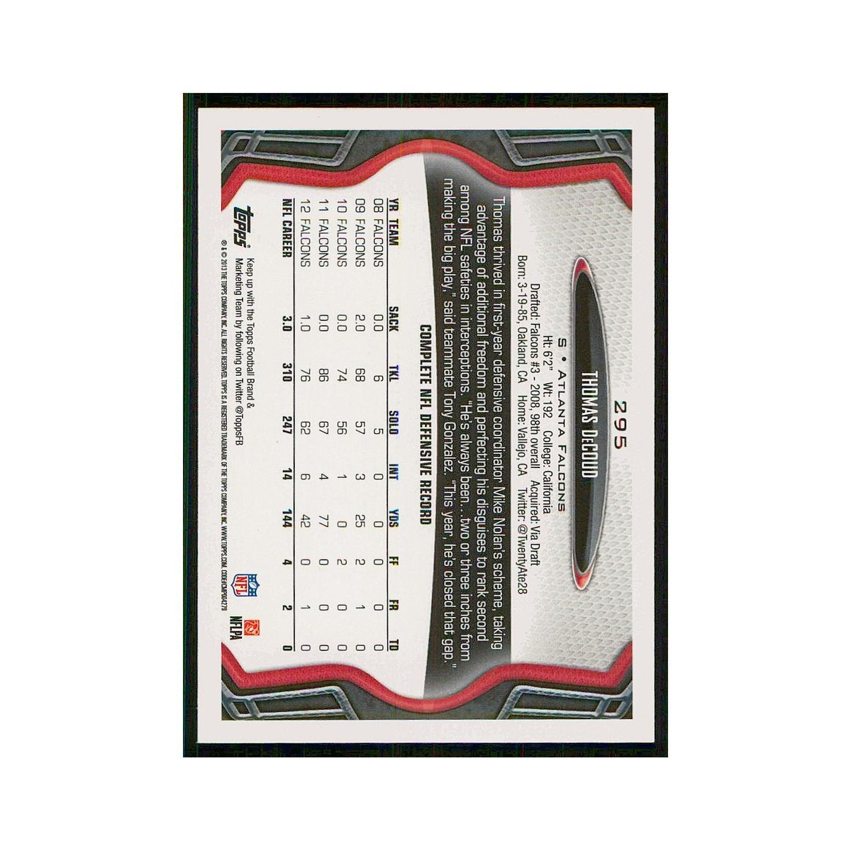 2013 Topps Thomas DeCoud Falcons #295