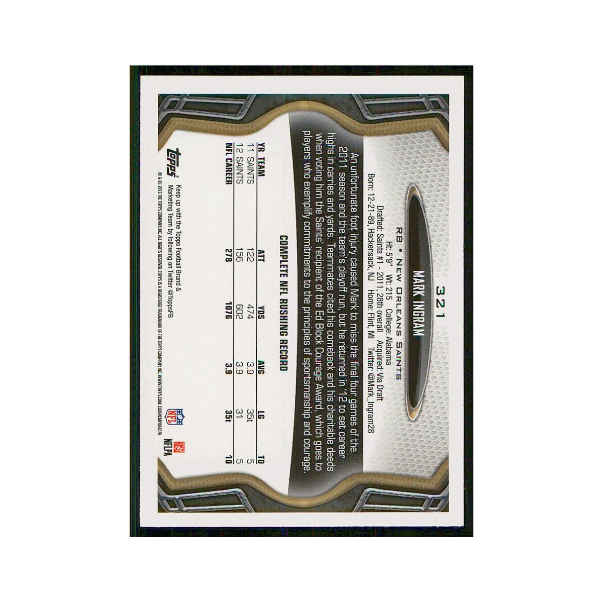 2013 Topps Mark Ingram Saints #321