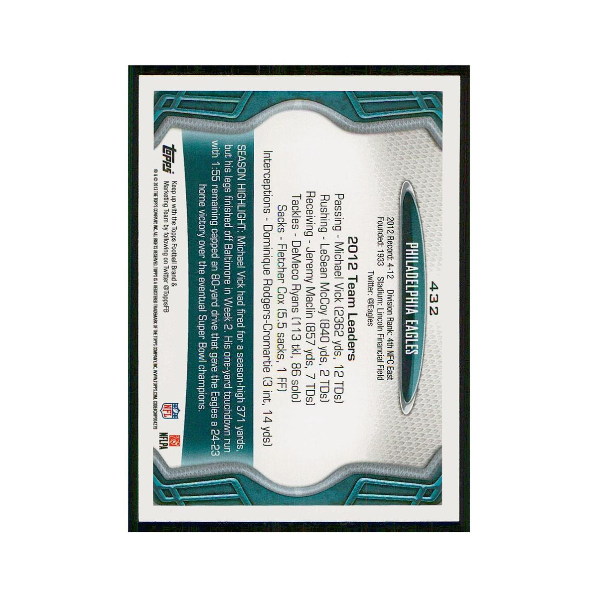 2013 Topps Philadelphia Eagles Eagles #432