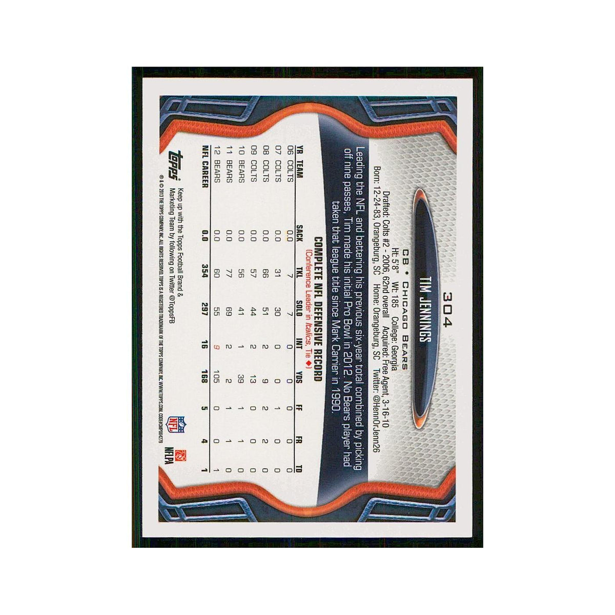 2013 Topps Tim Jennings Bears #304