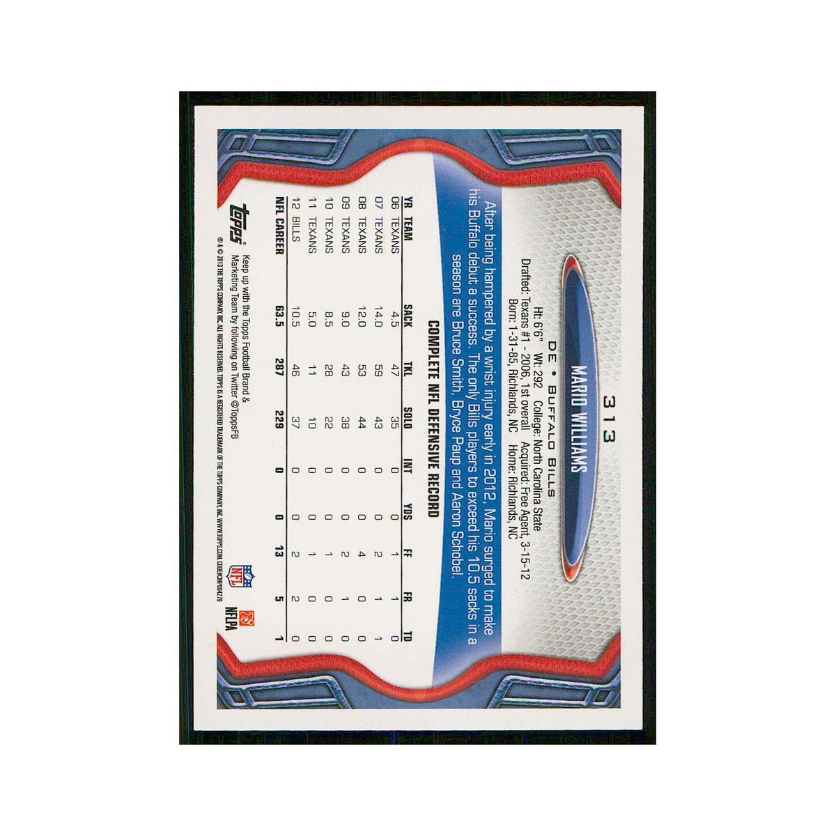 2013 Topps Mario Williams Bills #313