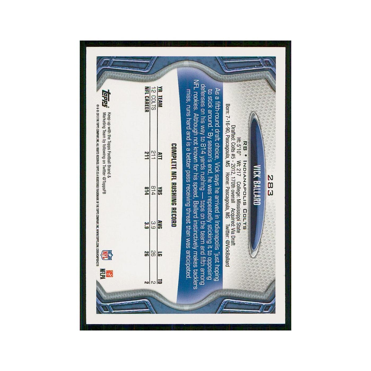 2013 Topps Vick Ballard Colts #283