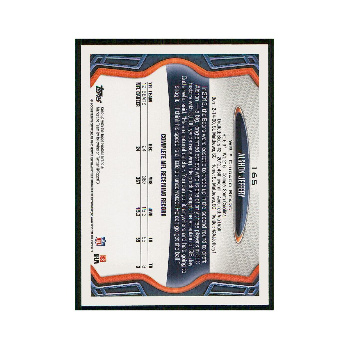 2013 Topps Alshon Jeffery Bears #165