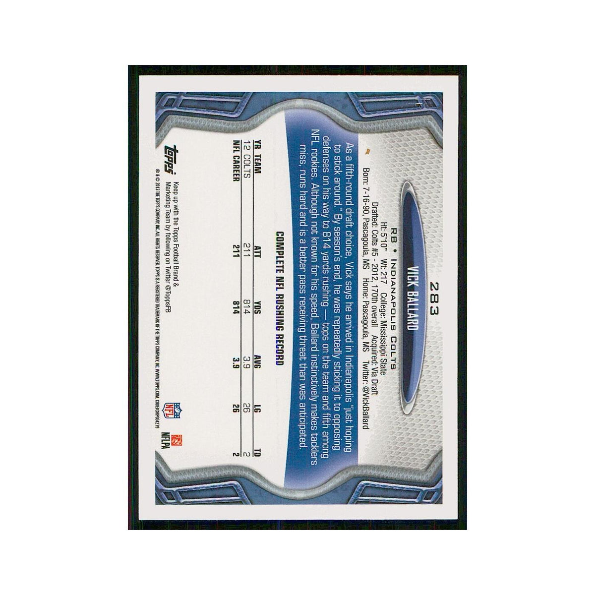 2013 Topps Vick Ballard Colts #283