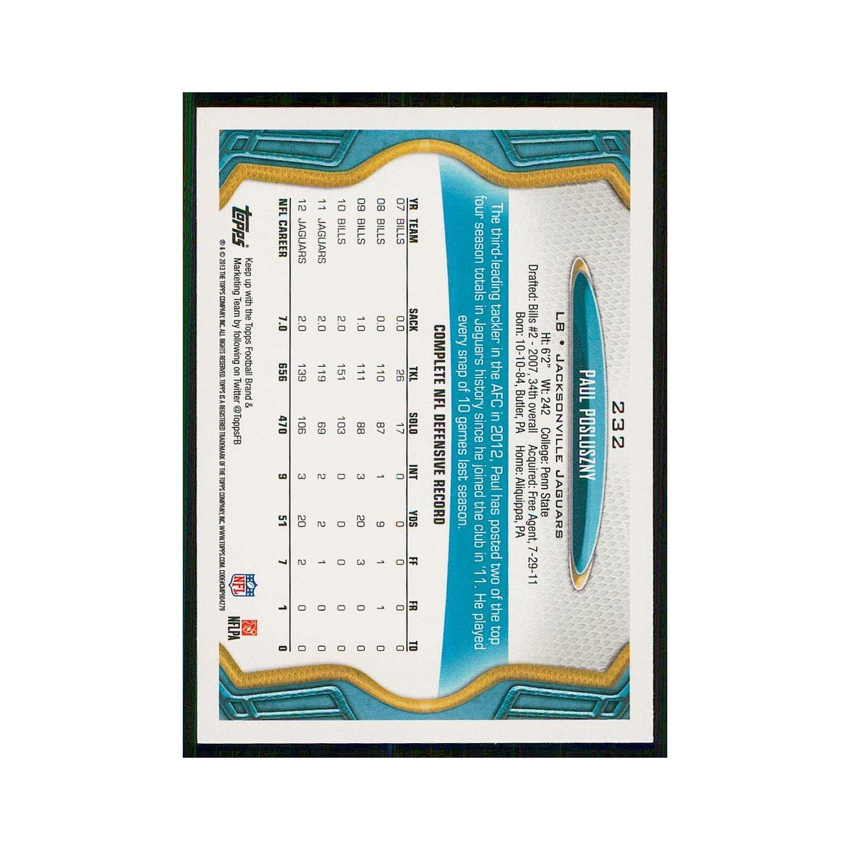 2013 Topps Paul Posluszny Jaguars #232