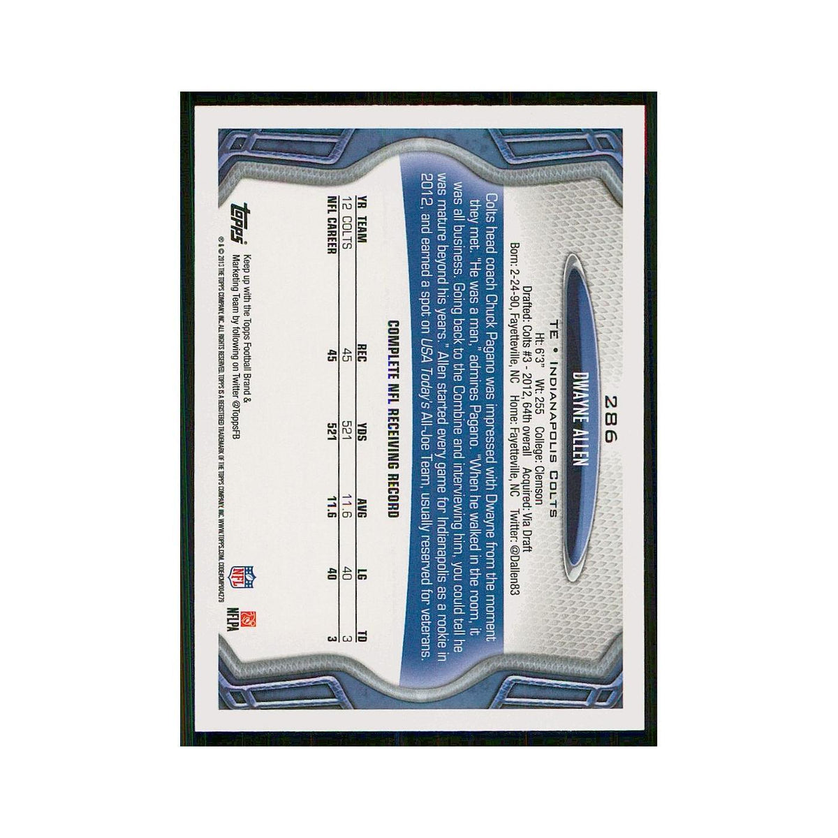 2013 Topps Dwayne Allen Colts #286