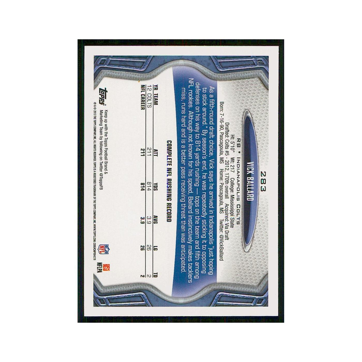 2013 Topps Vick Ballard Colts #283