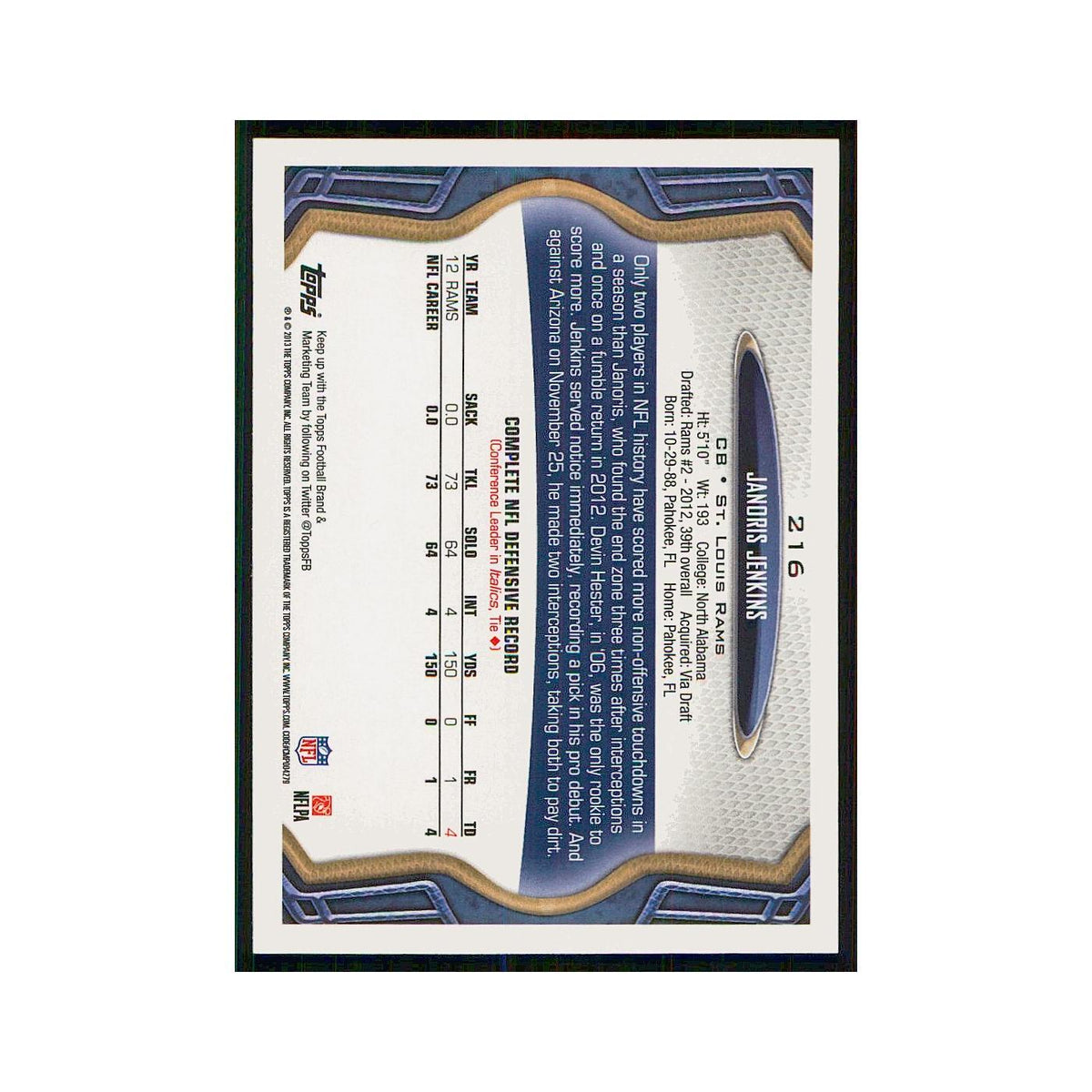 2013 Topps Janoris Jenkins St. Louis Rams #216
