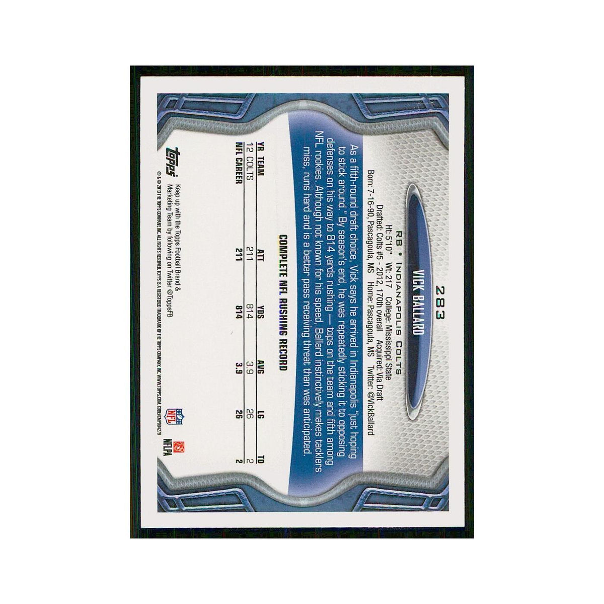 2013 Topps Vick Ballard Colts #283