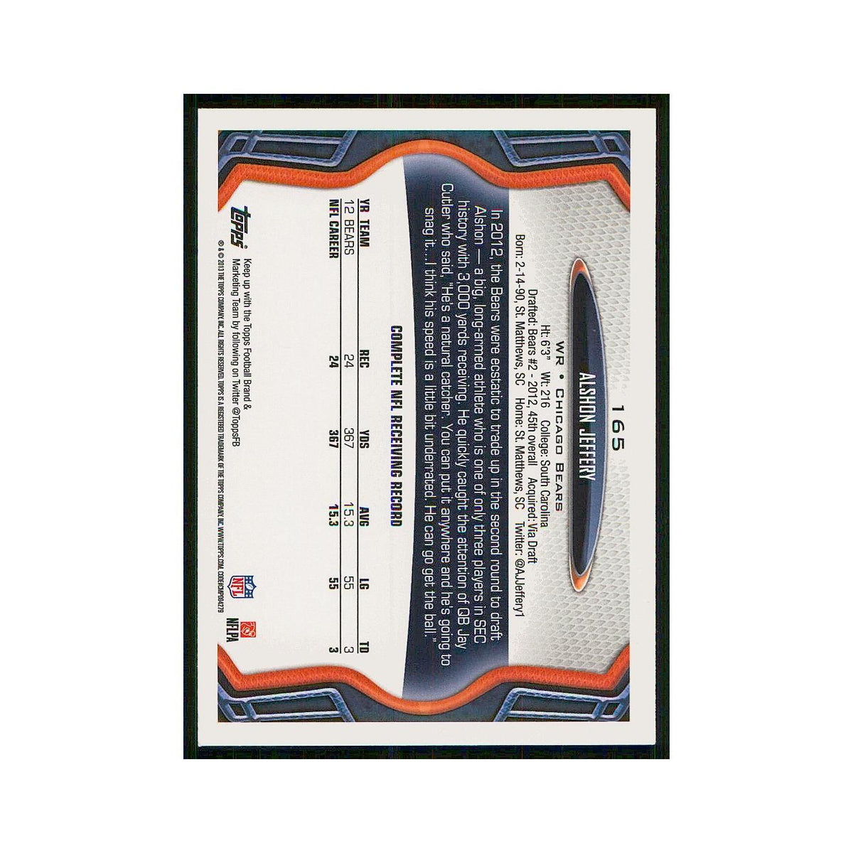 2013 Topps Alshon Jeffery Bears #165