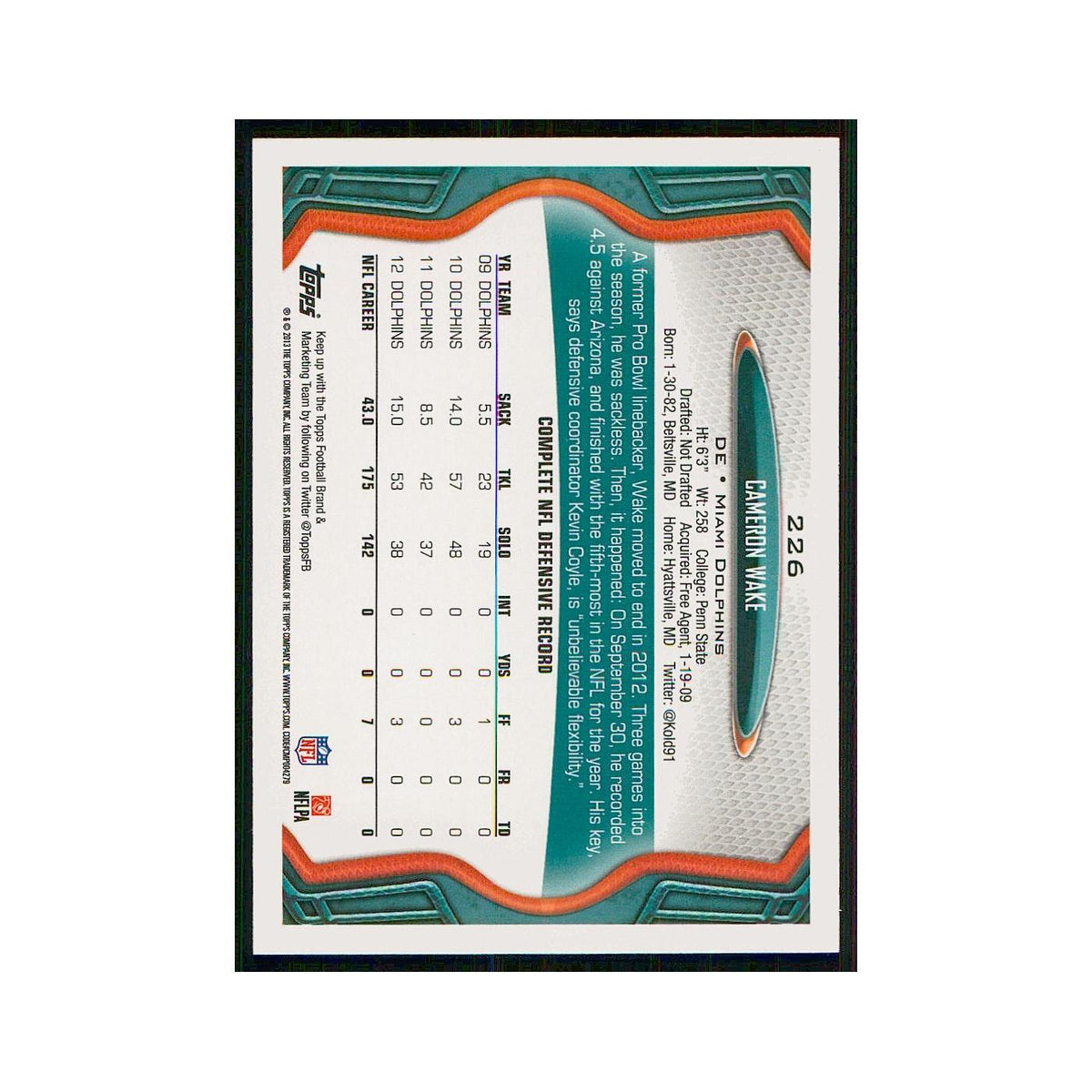 2013 Topps Cameron Wake Dolphins #226