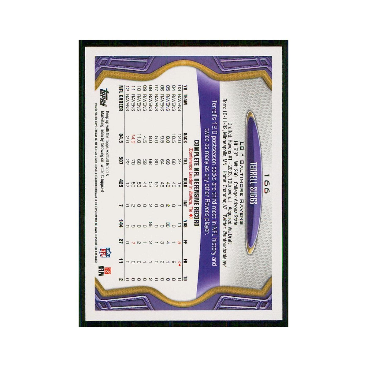 2013 Topps Terrell Suggs Ravens #166