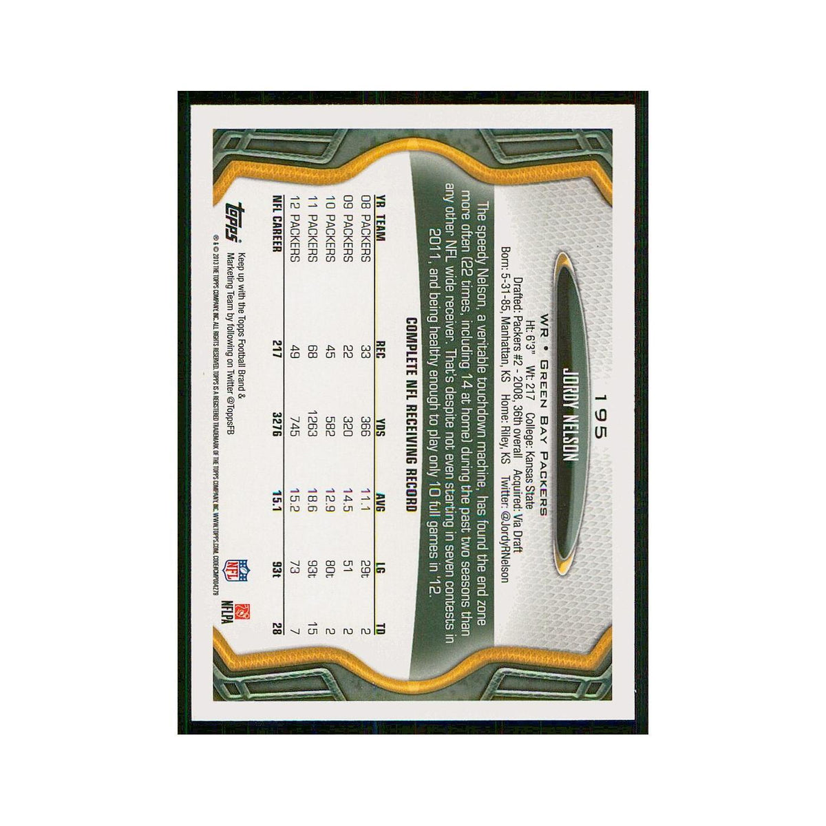 2013 Topps Jordy Nelson Packers #195