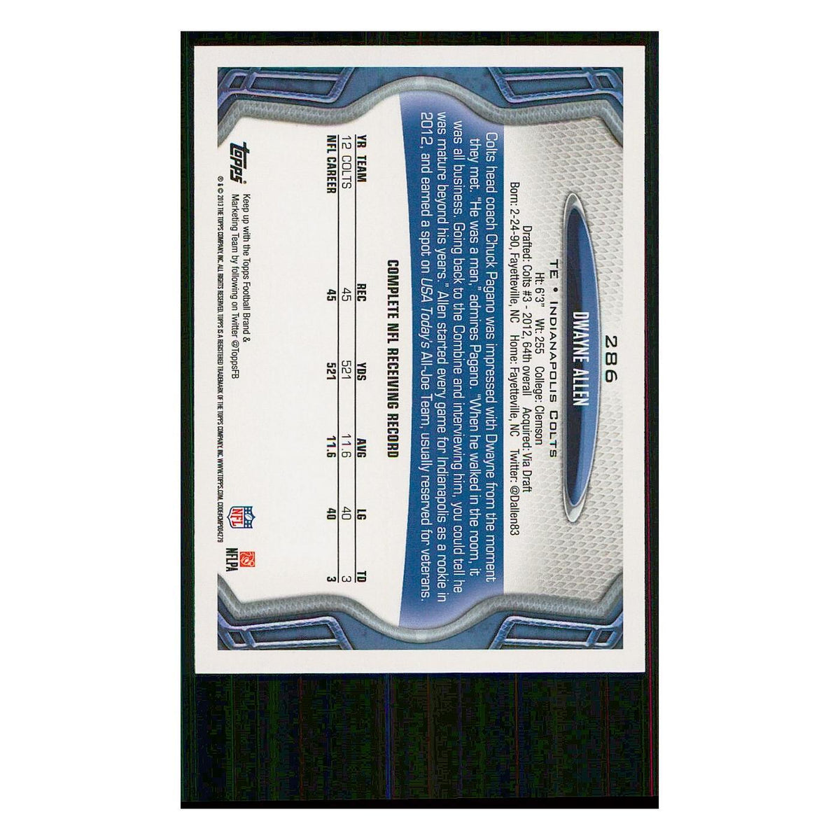 2013 Topps Dwayne Allen Colts #286
