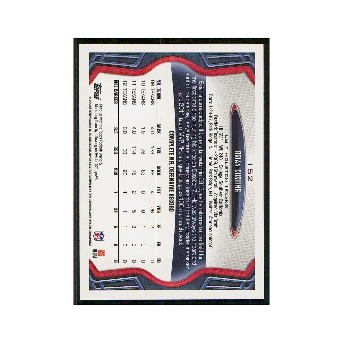 2013 Topps Brian Cushing Texans #152