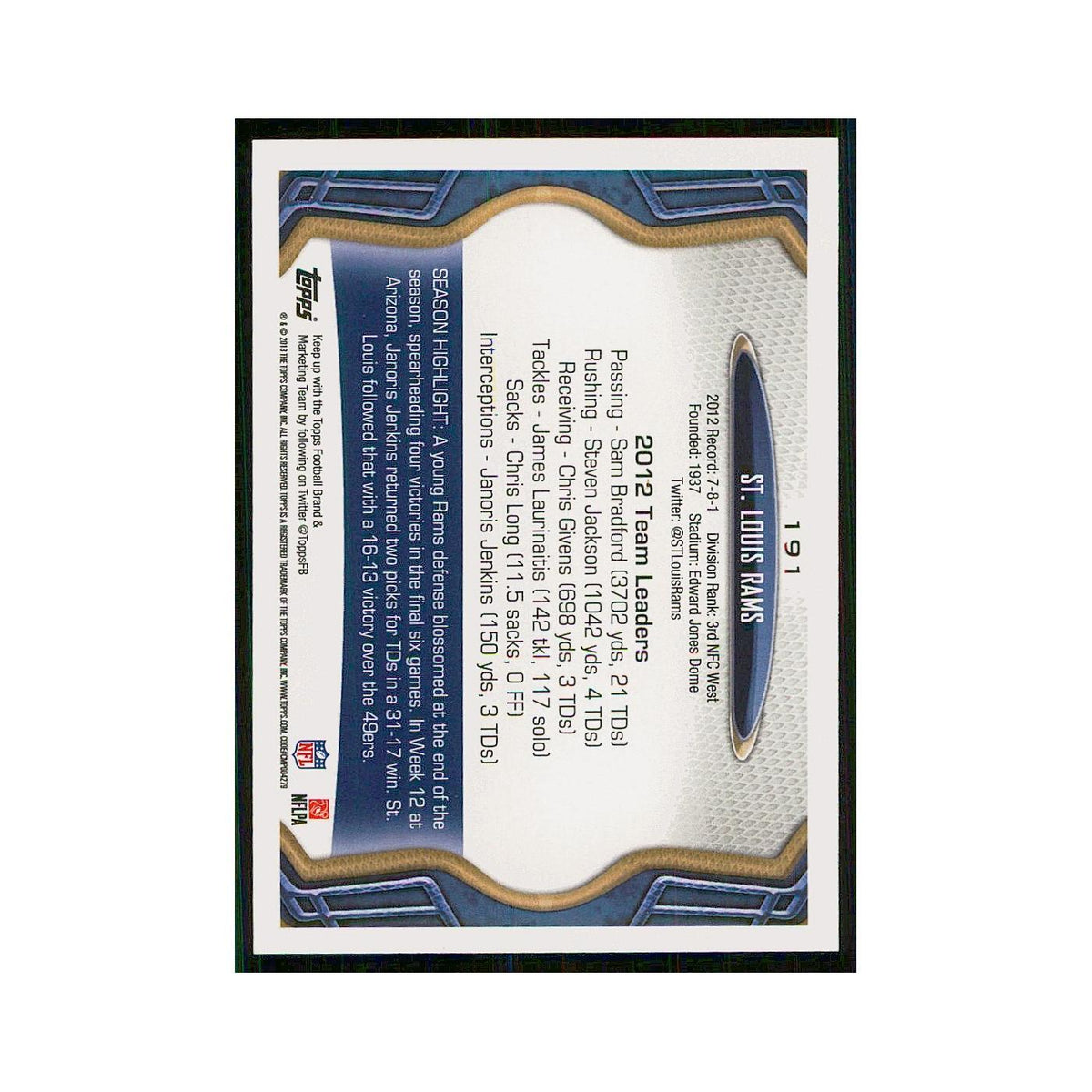 2013 Topps St. Louis Rams St. Louis Rams #191