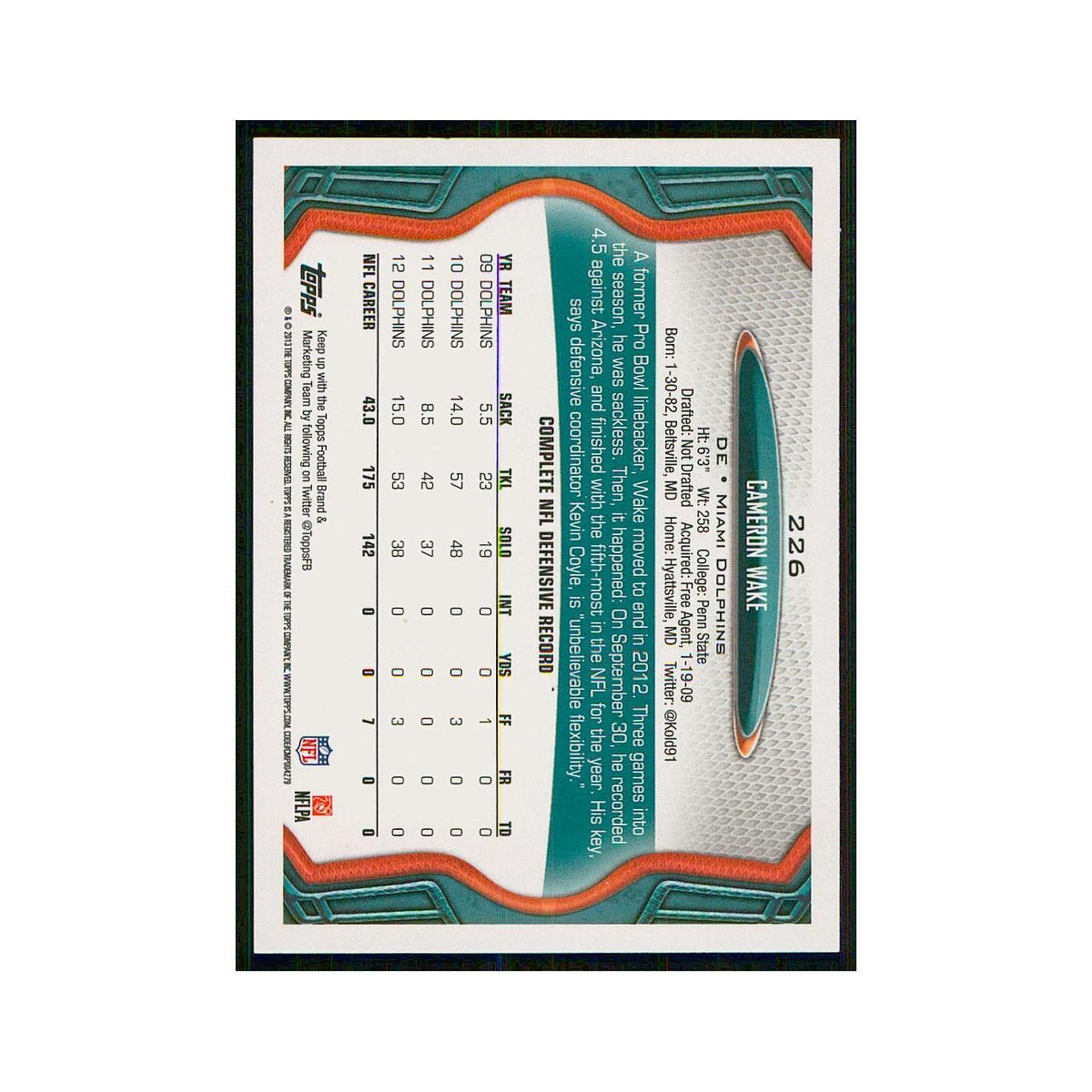 2013 Topps Cameron Wake Dolphins #226