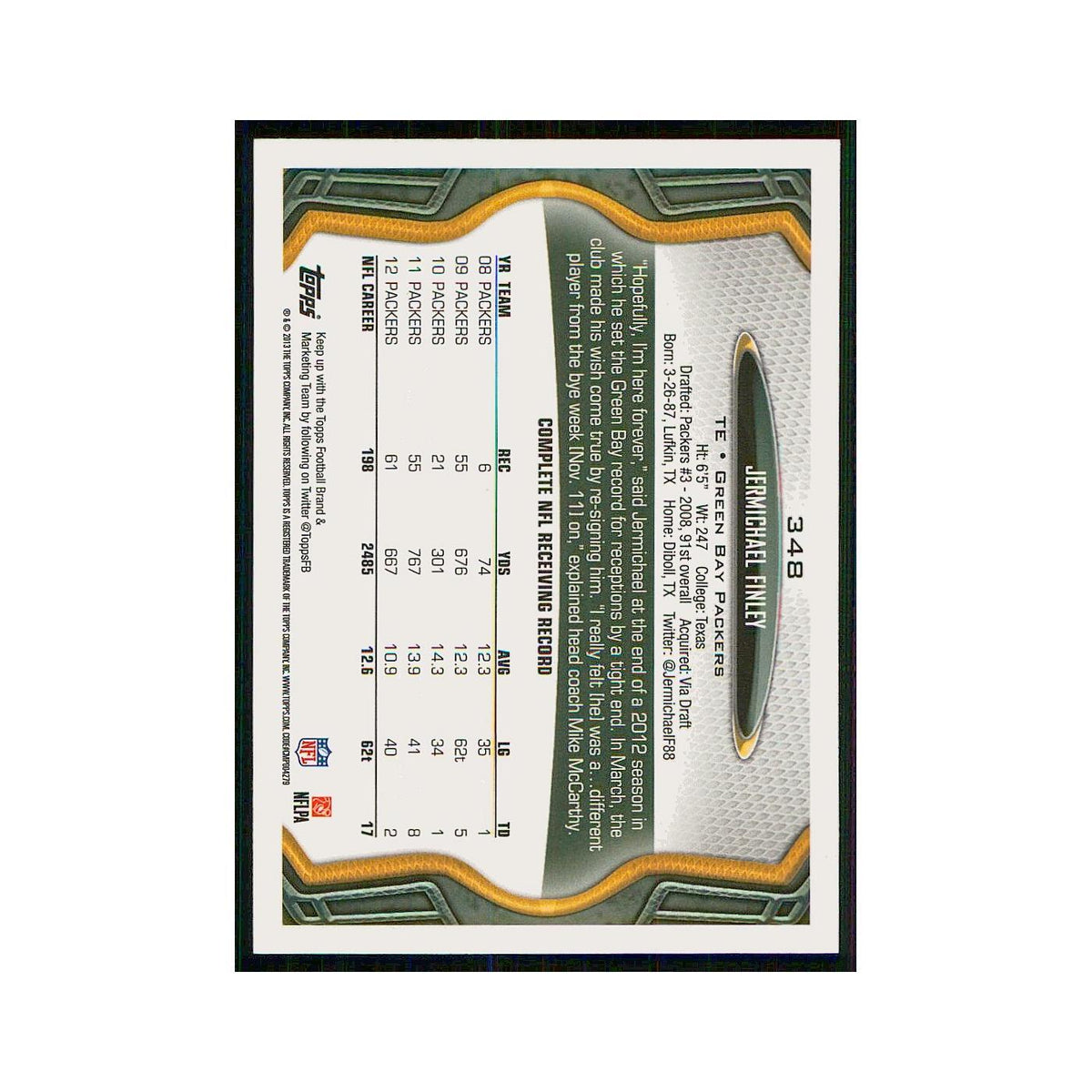 2013 Topps Jermichael Finley Packers #348