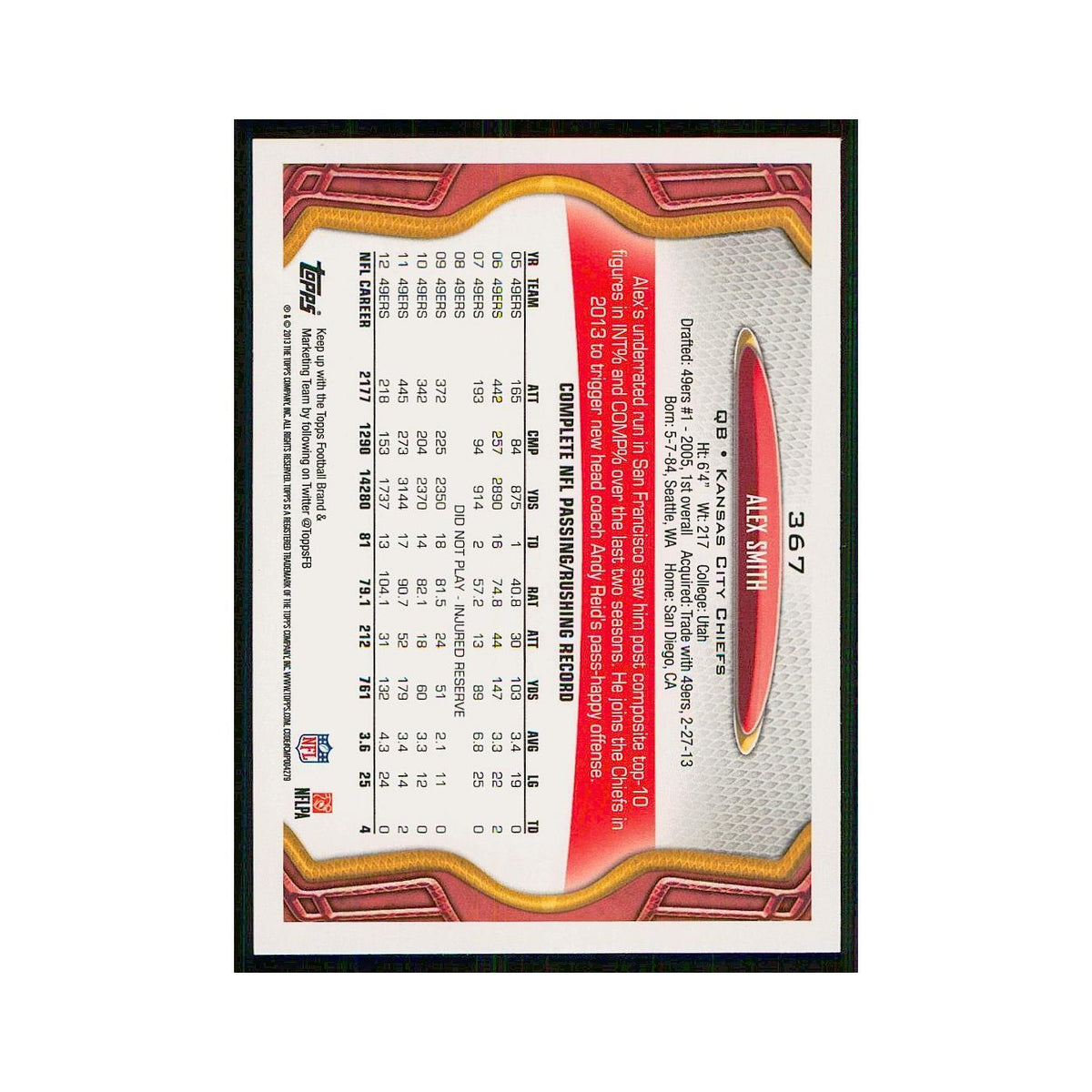 2013 Topps Alex Smith Chiefs #367