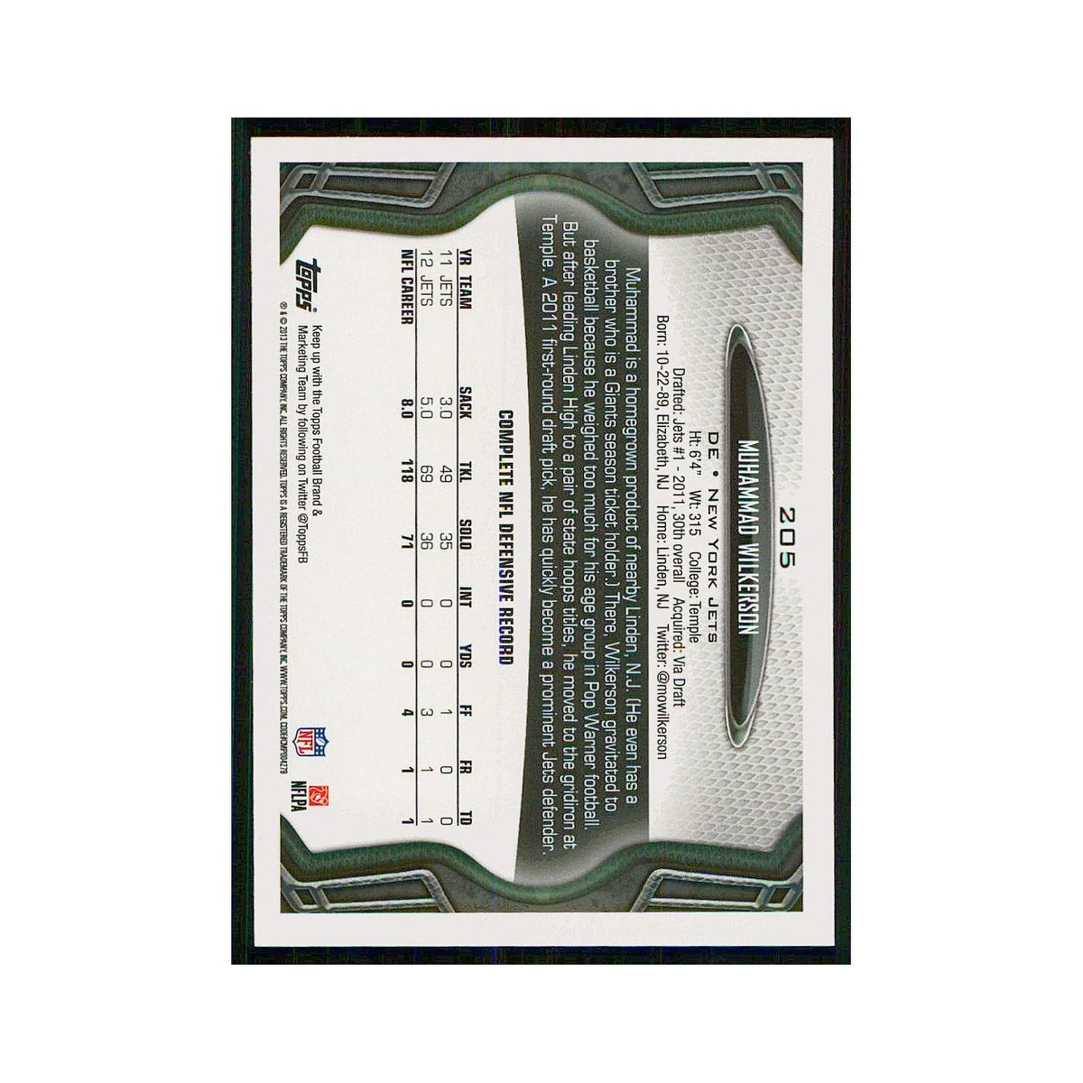 2013 Topps Muhammad Wilkerson Jets #205