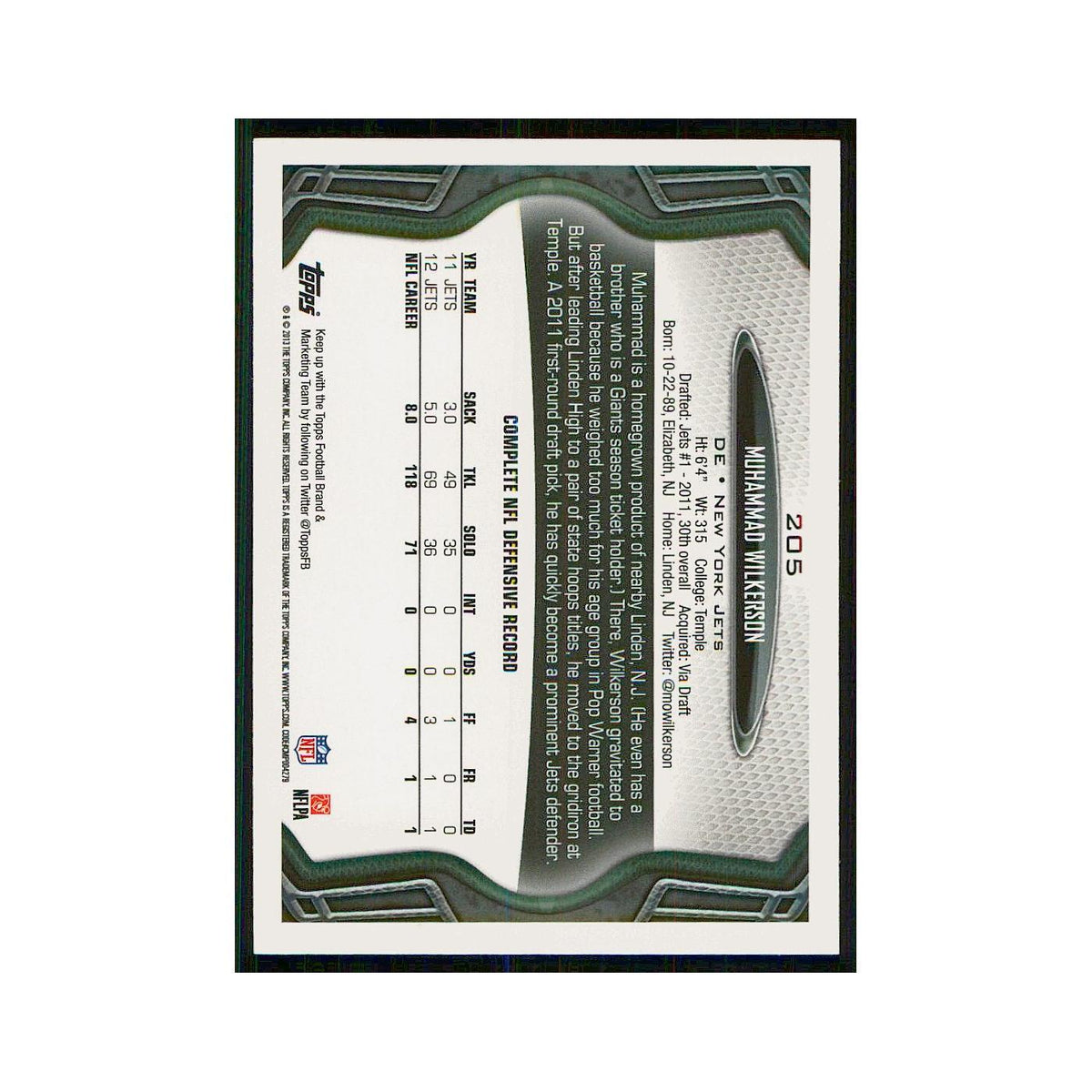 2013 Topps Muhammad Wilkerson Jets #205