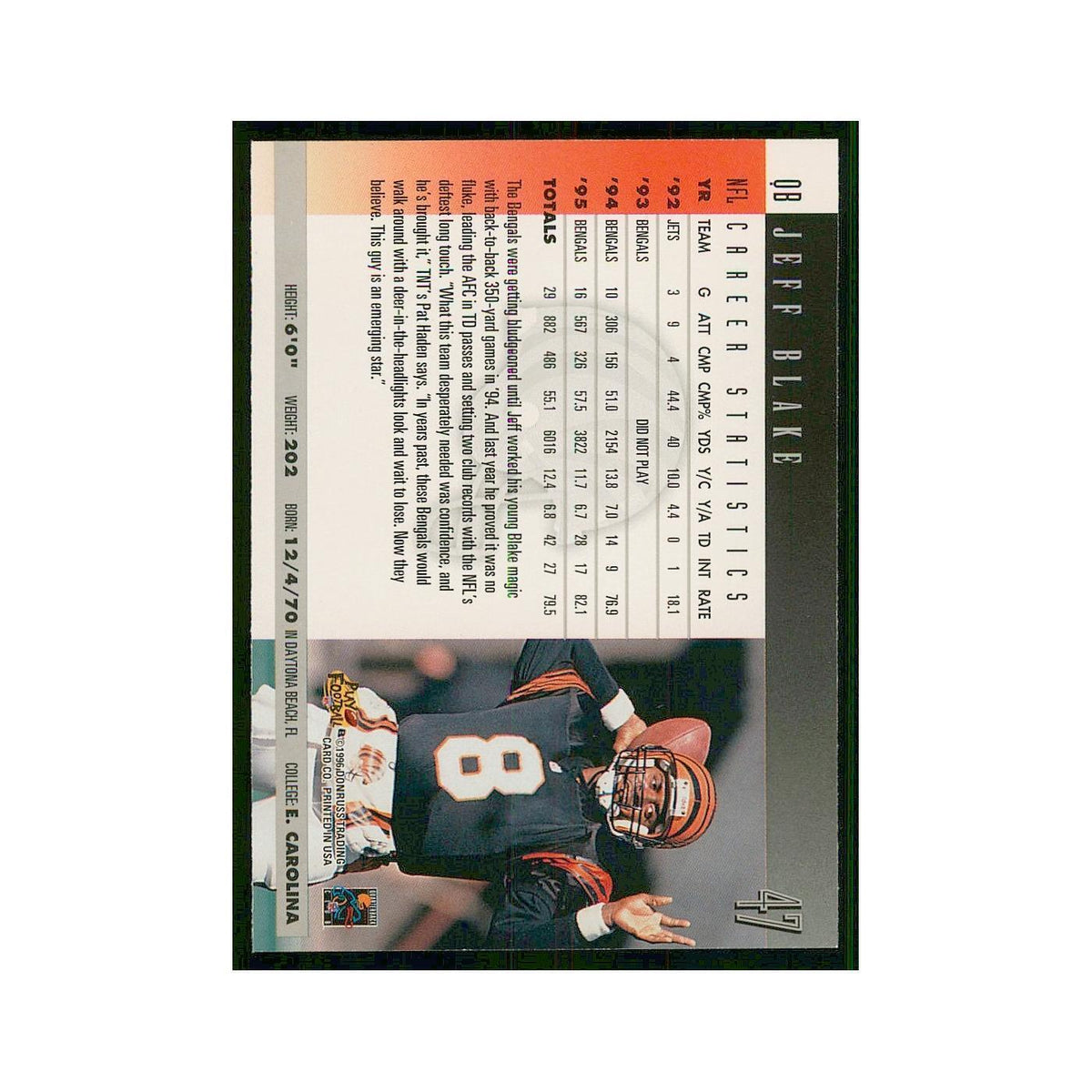1996 Donruss Jeff Blake Bengals #47