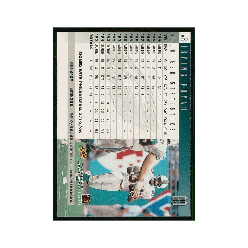 1996 Donruss Irving Fryar Dolphins #89