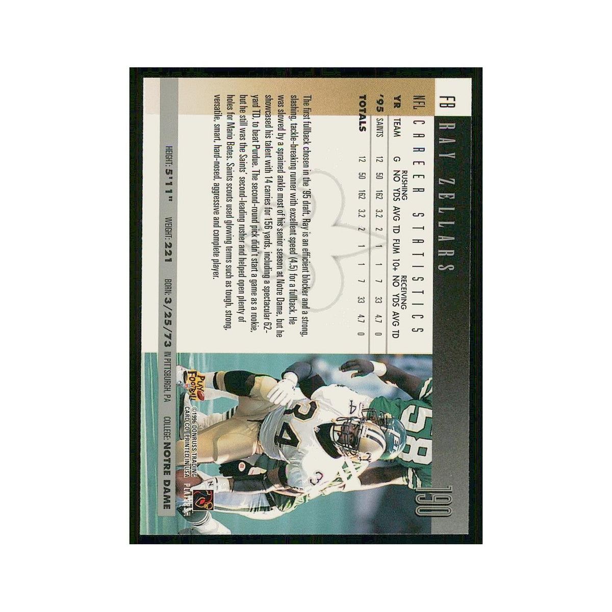 1996 Donruss Ray Zellars Saints #190