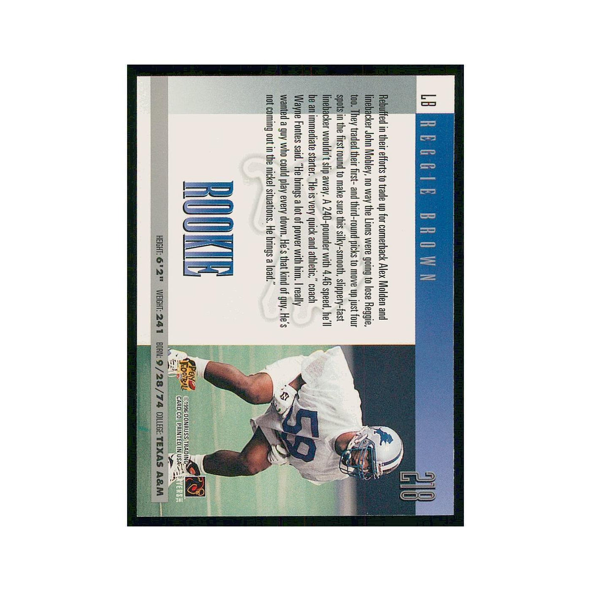 1996 Donruss Reggie Brown RC Lions #218