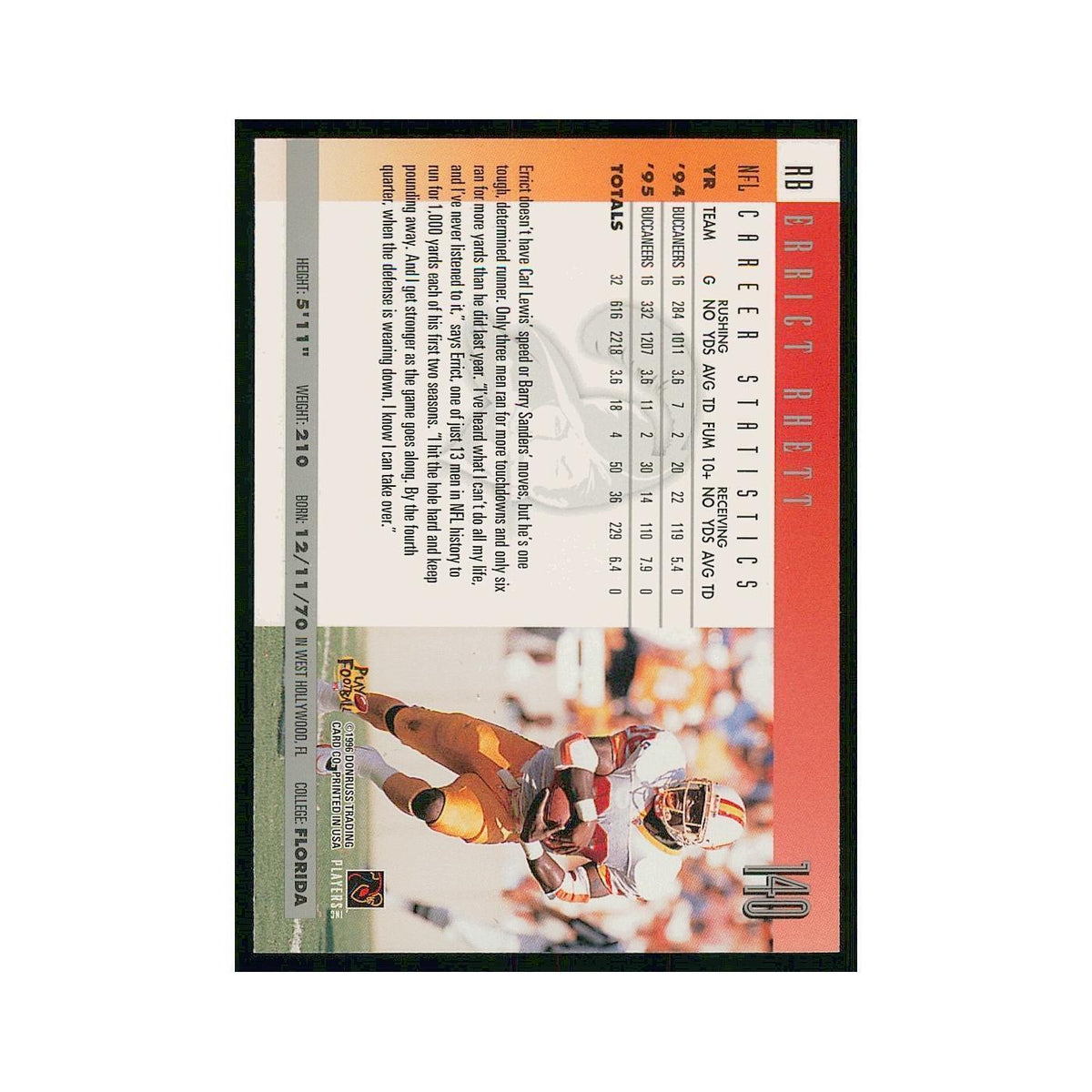 1996 Donruss Errict Rhett Buccaneers #140