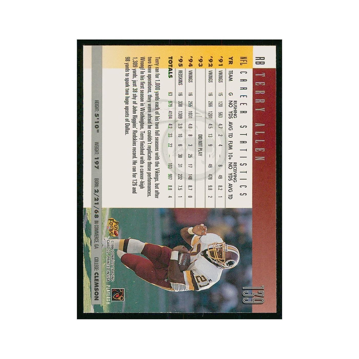 1996 Donruss Terry Allen Redskins #139