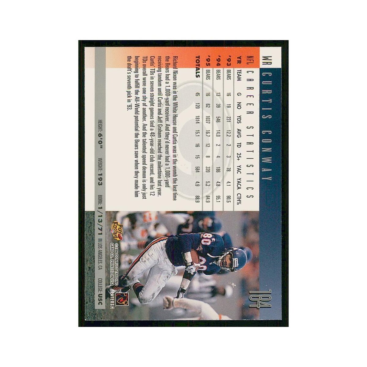 1996 Donruss Curtis Conway Bears #184