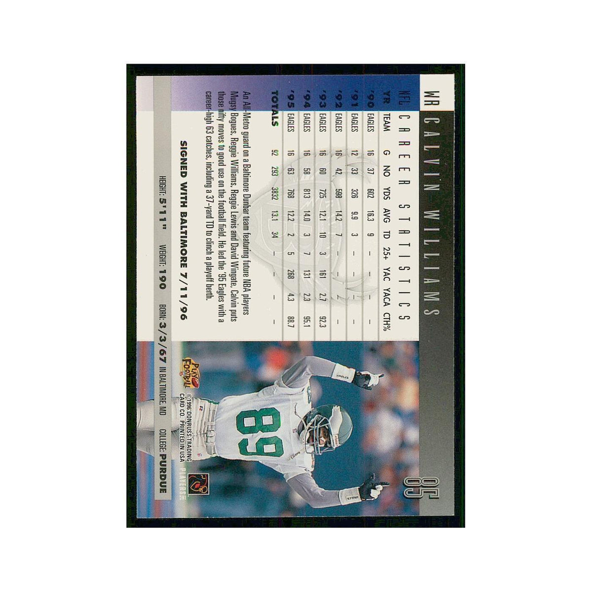 1996 Donruss Calvin Williams Ravens #85