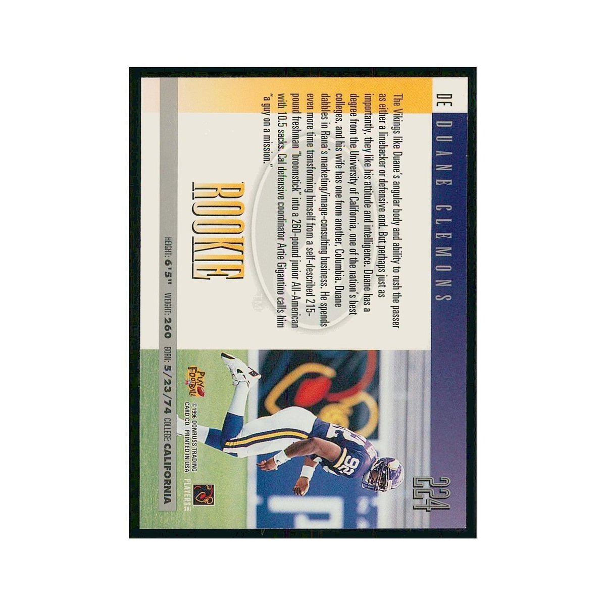 1996 Donruss Duane Clemons RC Vikings #224