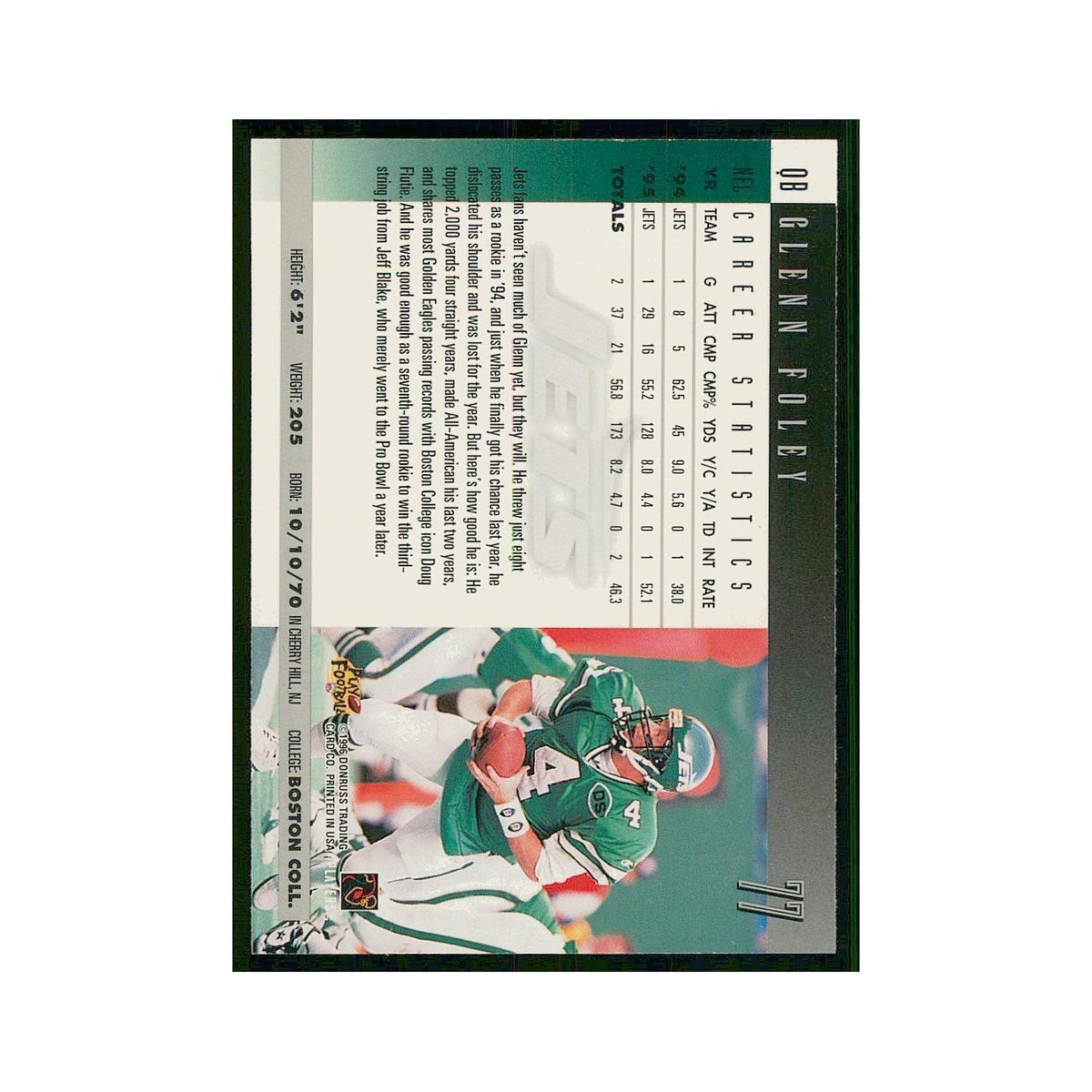 1996 Donruss Glenn Foley Jets #77