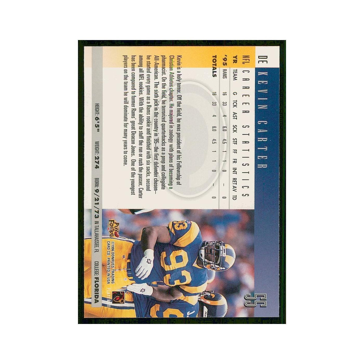 1996 Donruss Kevin Carter   Rams #55