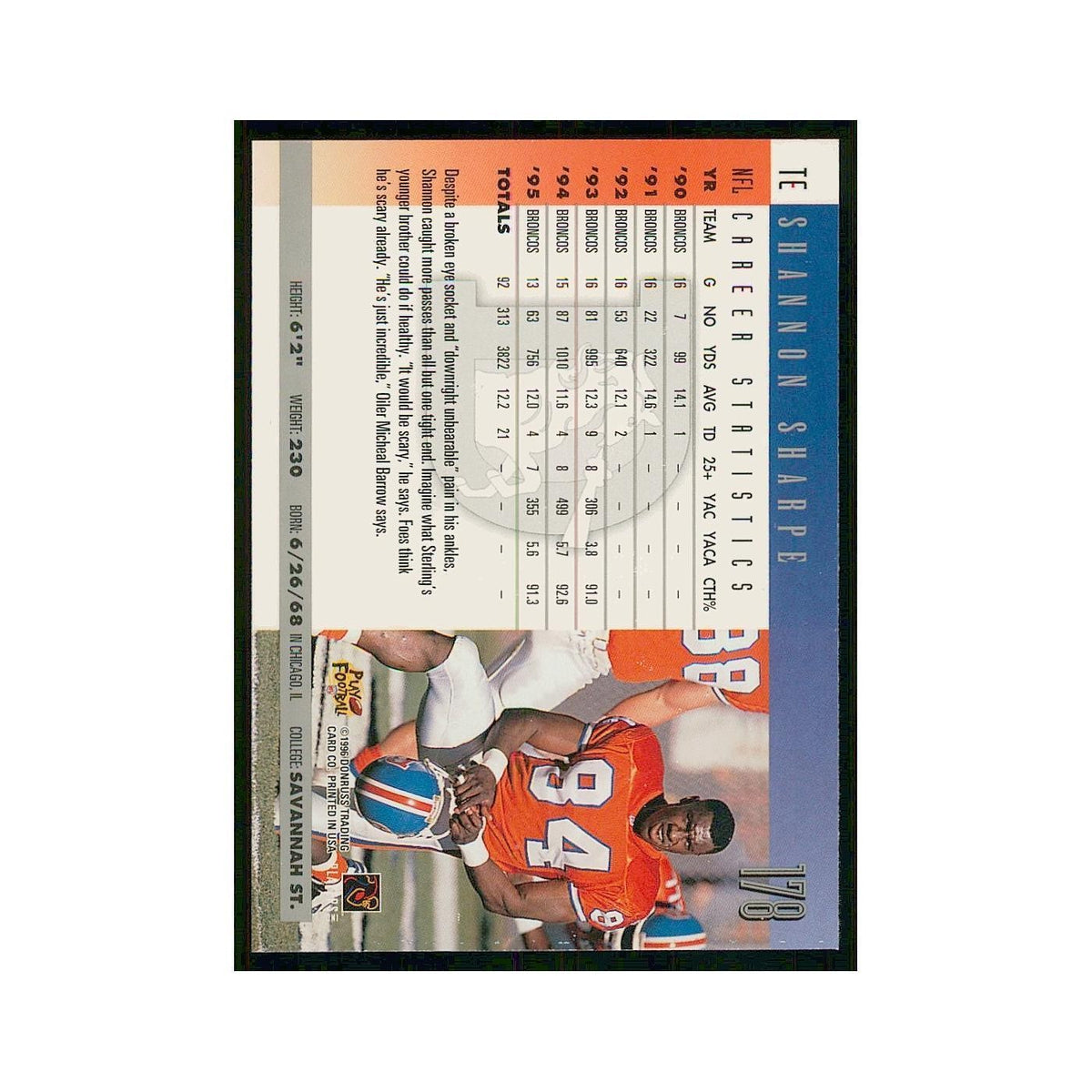 1996 Donruss Shannon Sharpe Broncos #178